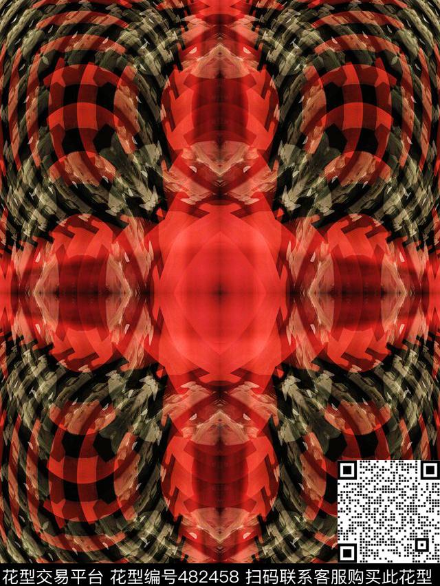 对称光波红色数码印花华亿平台下载（图片编号: 482458） - 瓦栏（Walan）