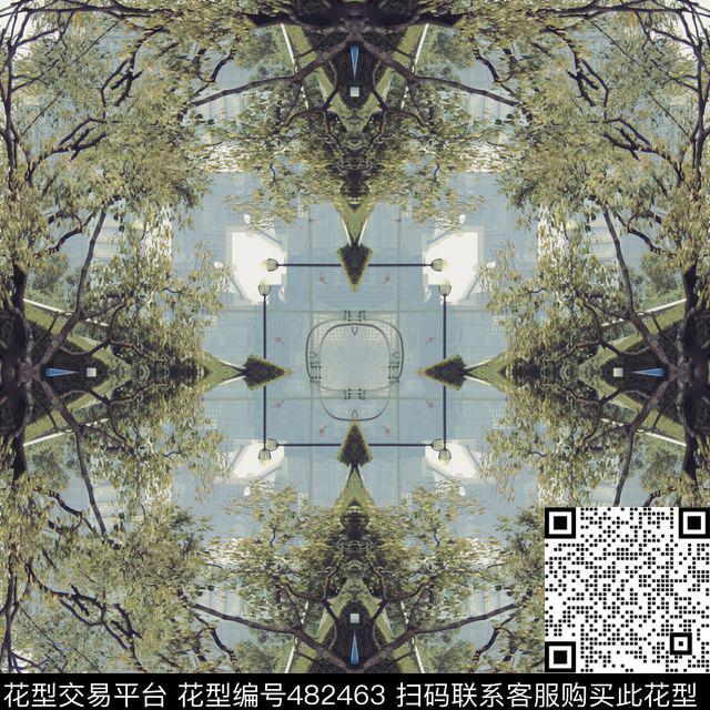 对称绿色树木数码印花华亿平台下载（图片编号: 482463） - 瓦栏（Walan）