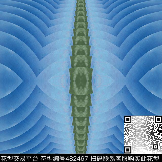 波纹对称蓝色数码印花华亿平台下载（图片编号: 482467） - 瓦栏（Walan）