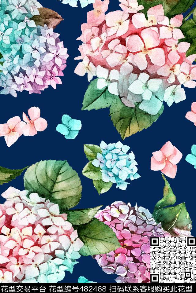 手绘清新雅致花卉手绘数码印花华亿平台下载（图片编号: 482468） - 瓦栏（Walan）