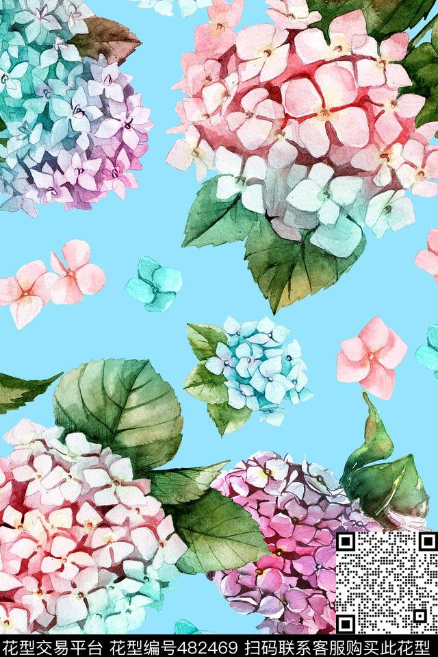 手绘清新雅致花卉手绘数码印花华亿平台下载（图片编号: 482469） - 瓦栏（Walan）