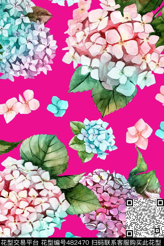 花卉手绘清新雅致手绘数码印花华亿平台下载（图片编号: 482470） - 瓦栏（Walan）