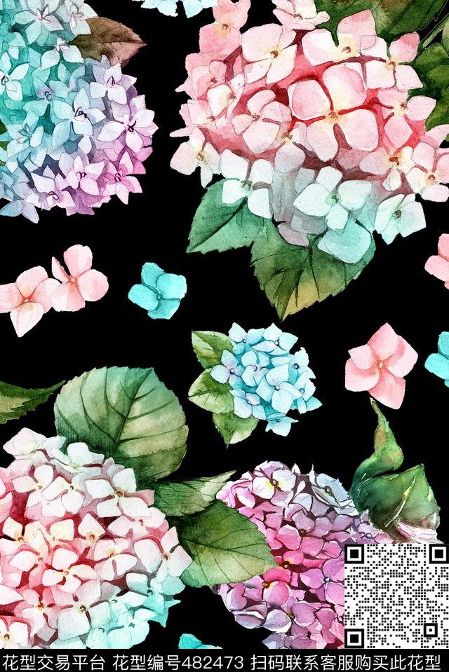 花卉手绘清新雅致手绘数码印花华亿平台下载（图片编号: 482473） - 瓦栏（Walan）