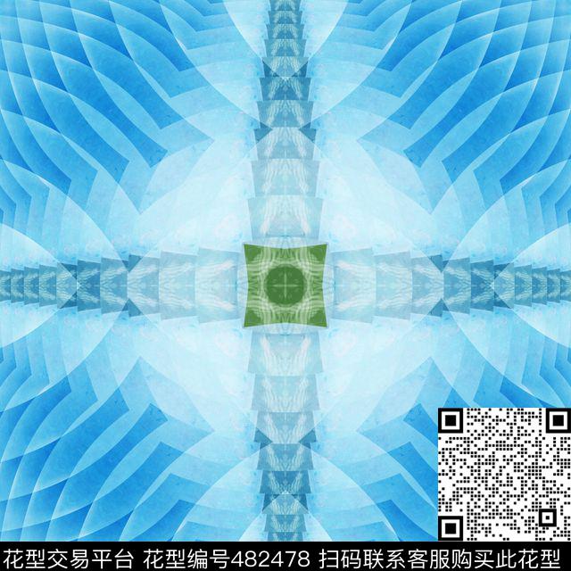 波纹对称蓝色数码印花华亿平台下载（图片编号: 482478） - 瓦栏（Walan）