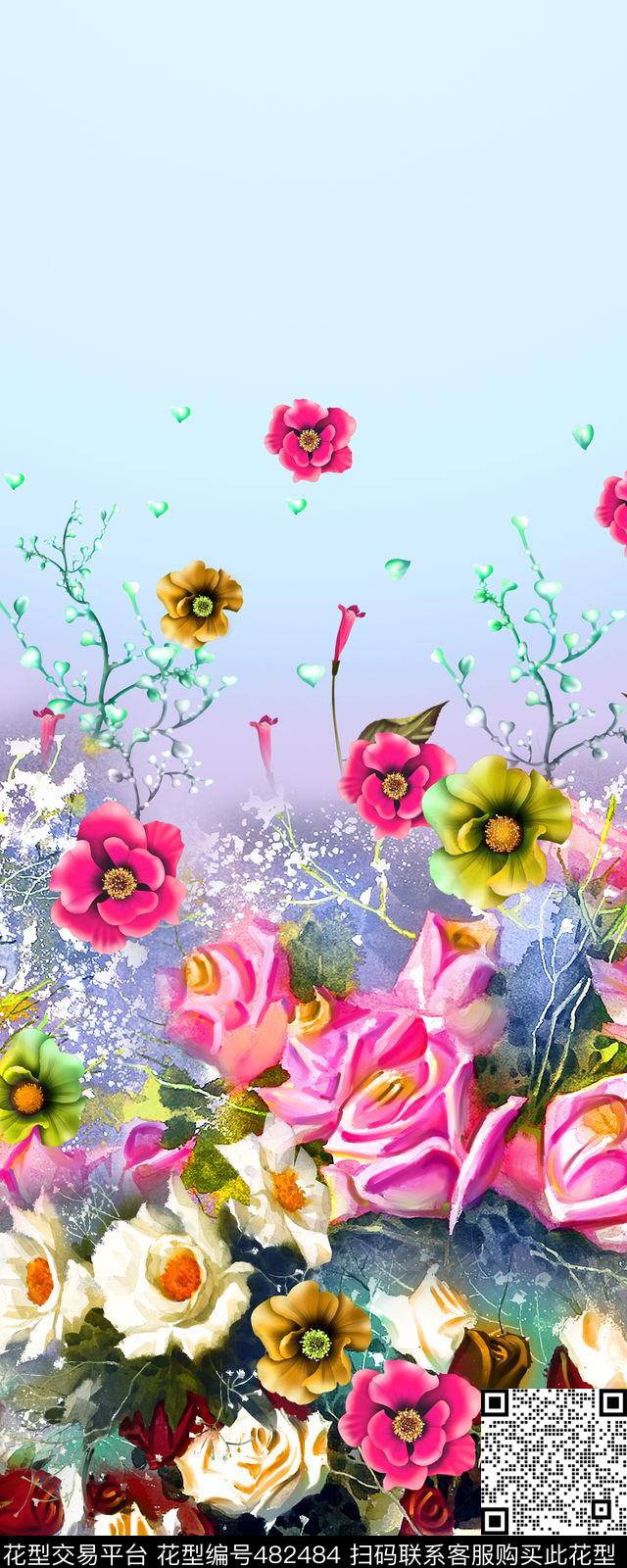 花卉手绘写实手绘数码印花华亿平台下载（图片编号: 482484） - 瓦栏（Walan）