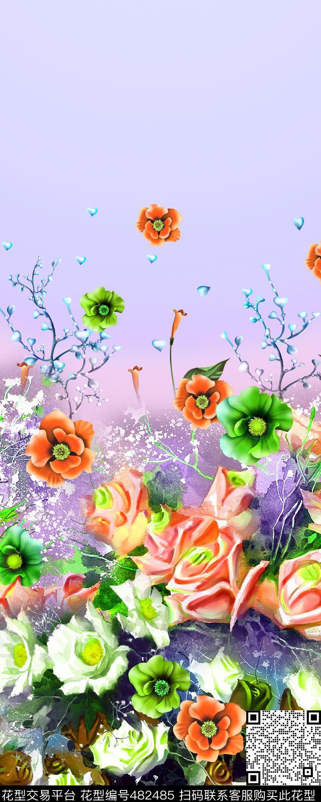 手绘写实花卉手绘数码印花华亿平台下载（图片编号: 482485） - 瓦栏（Walan）