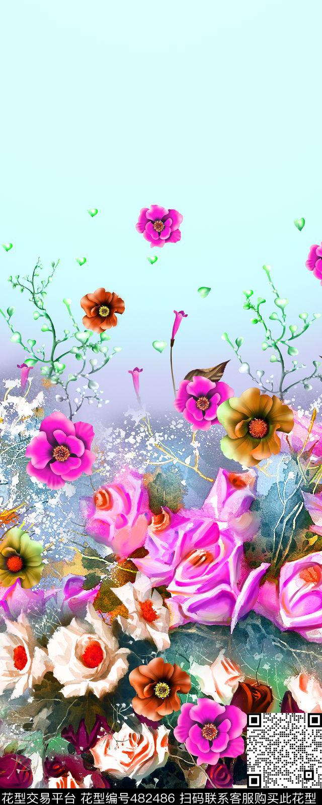 手绘写实花卉手绘数码印花华亿平台下载（图片编号: 482486） - 瓦栏（Walan）