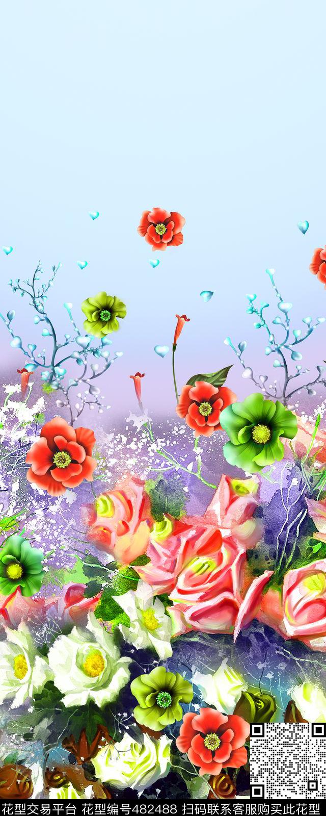手绘写实花卉手绘数码印花华亿平台下载（图片编号: 482488） - 瓦栏（Walan）