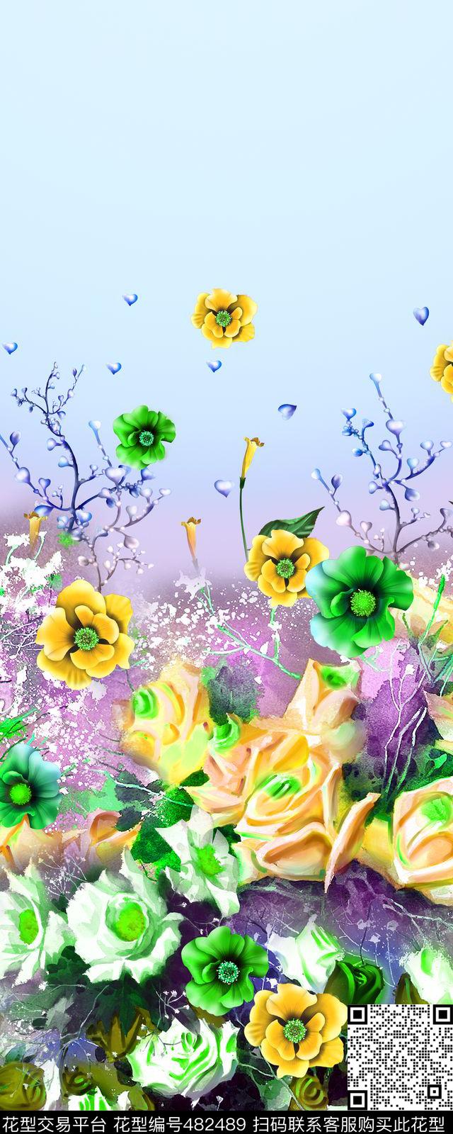 手绘写实花卉手绘数码印花华亿平台下载（图片编号: 482489） - 瓦栏（Walan）