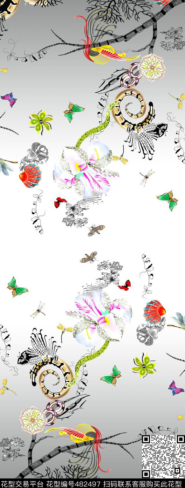 手绘长巾中国风中国风蝴蝶喜鹊花卉定位秋天色定位女装数码印花华亿平台下载（图片编号: 482497） - 瓦栏（Walan）