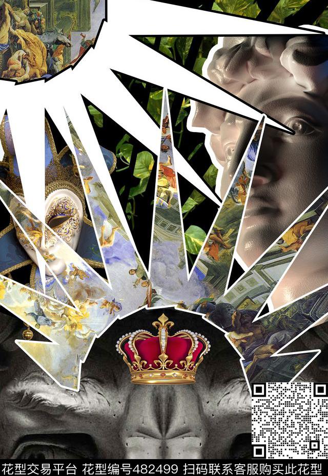 潮流时尚男装T恤羽绒拼贴大卫数码印花华亿平台下载（图片编号: 482499） - 瓦栏（Walan）