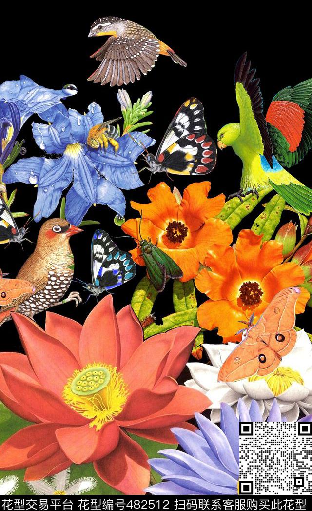 潮流时尚复古定位女装手绘花卉数码印花华亿平台下载（图片编号: 482512） - 瓦栏（Walan）