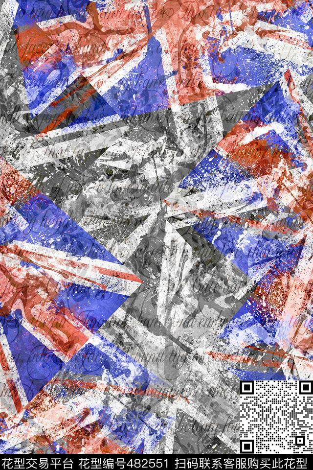 流行时尚欧美复古国旗文字花纹服装面料华亿平台数码印花华亿平台下载（图片编号: 482551） - 瓦栏（Walan）