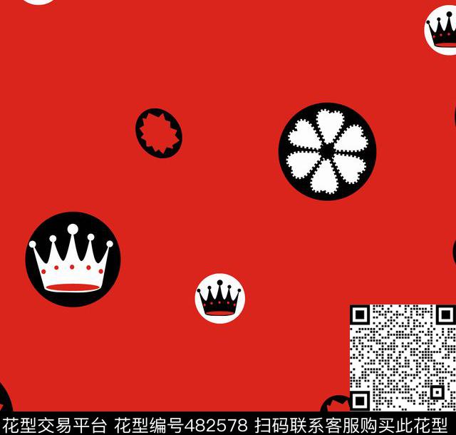 波普风花朵皇冠传统印花华亿平台下载（图片编号: 482578） - 瓦栏（Walan）