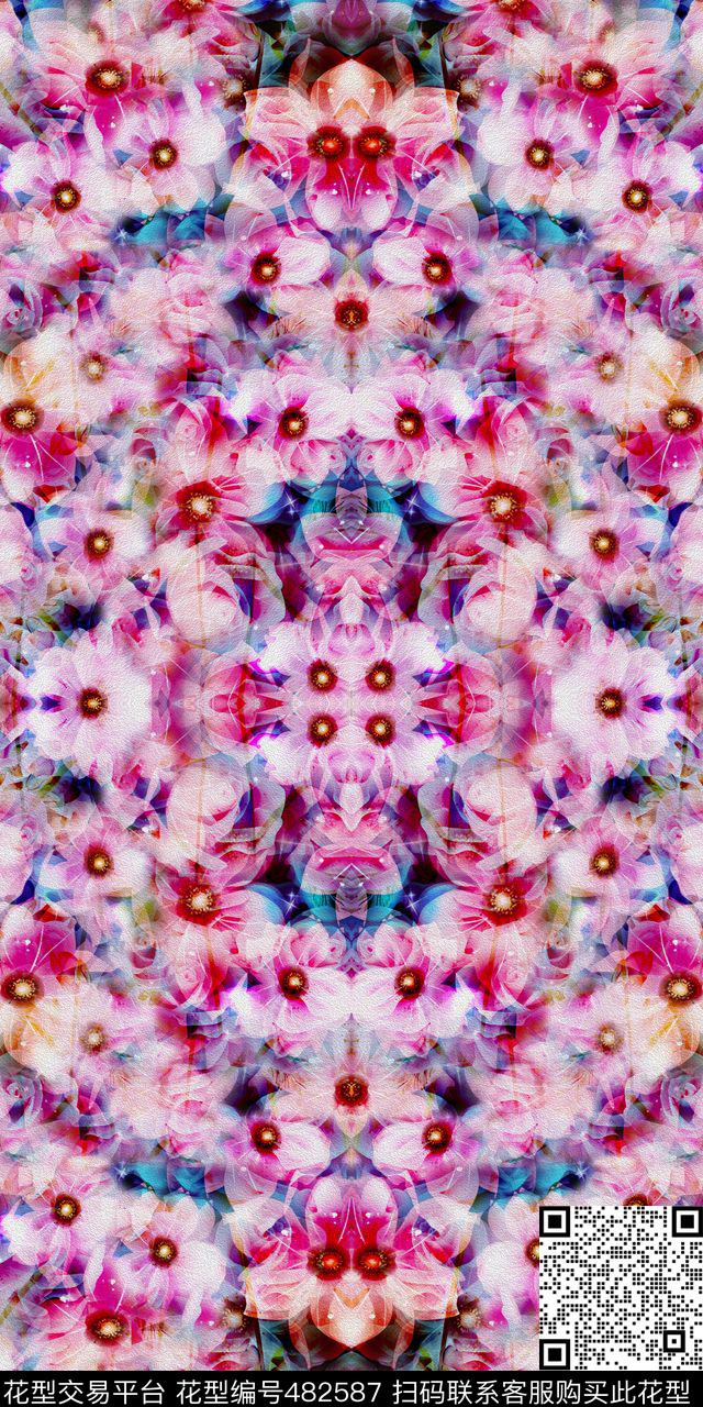 时尚流行花卉数码印花华亿平台下载（图片编号: 482587） - 瓦栏（Walan）