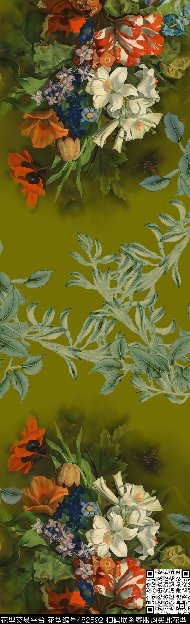 底纹花卉花瓶油画数码印花华亿平台下载（图片编号: 482592） - 瓦栏（Walan）