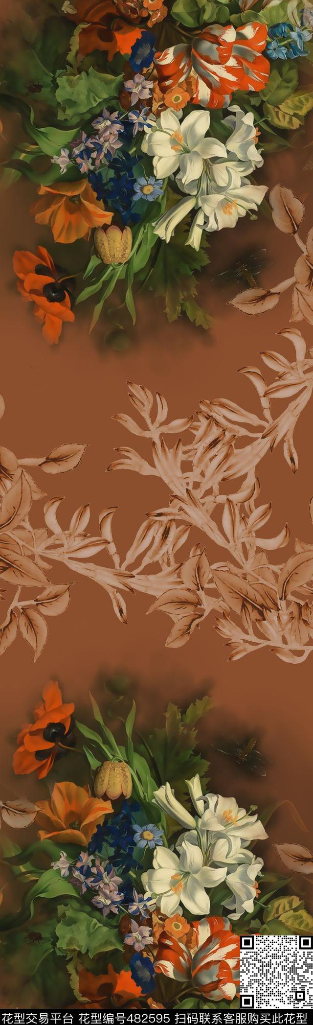 底纹花卉花瓶油画数码印花华亿平台下载（图片编号: 482595） - 瓦栏（Walan）