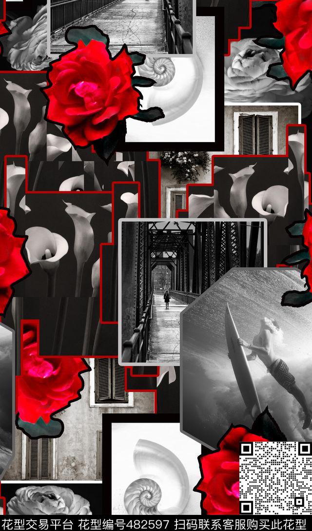 复古黑白系列数码印花华亿平台下载（图片编号: 482597） - 瓦栏（Walan）