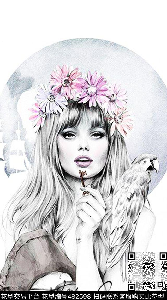 时尚人物水彩数码印花华亿平台下载（图片编号: 482598） - 瓦栏（Walan）