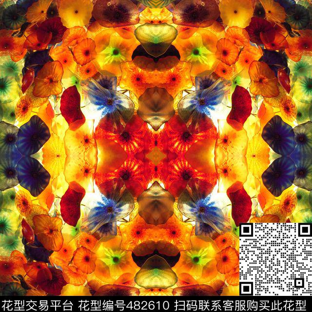 五颜六色的花朵多彩的花植物潮流数码印花华亿平台下载（图片编号: 482610） - 瓦栏（Walan）