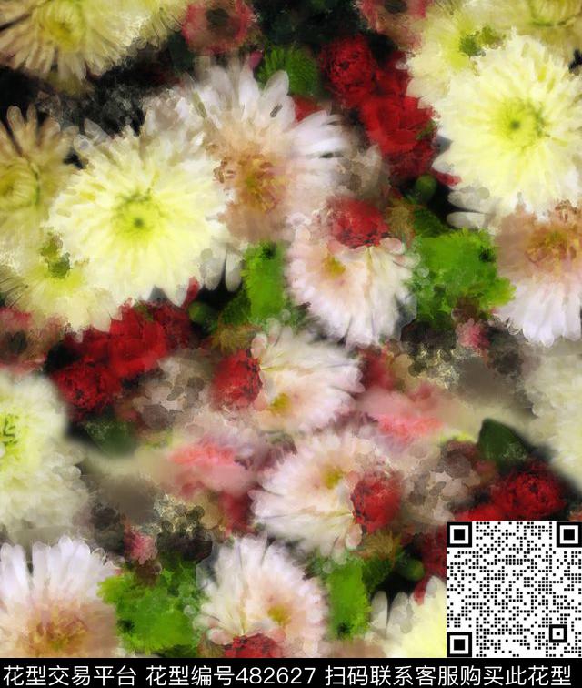 幻彩时尚朦胧花朵潮流男女装华亿平台数码印花华亿平台下载（图片编号: 482627） - 瓦栏（Walan）