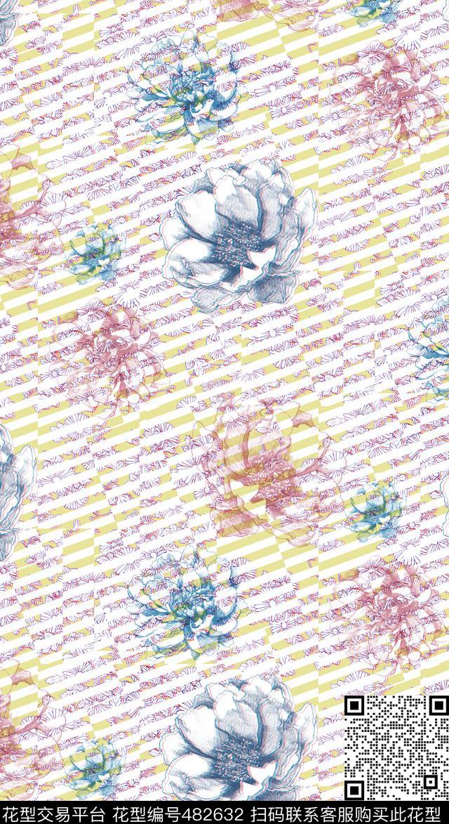 花卉几何植物数码印花华亿平台下载（图片编号: 482632） - 瓦栏（Walan）