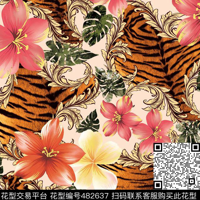 花卉女装手绘热带花卉数码印花华亿平台下载（图片编号: 482637） - 瓦栏（Walan）