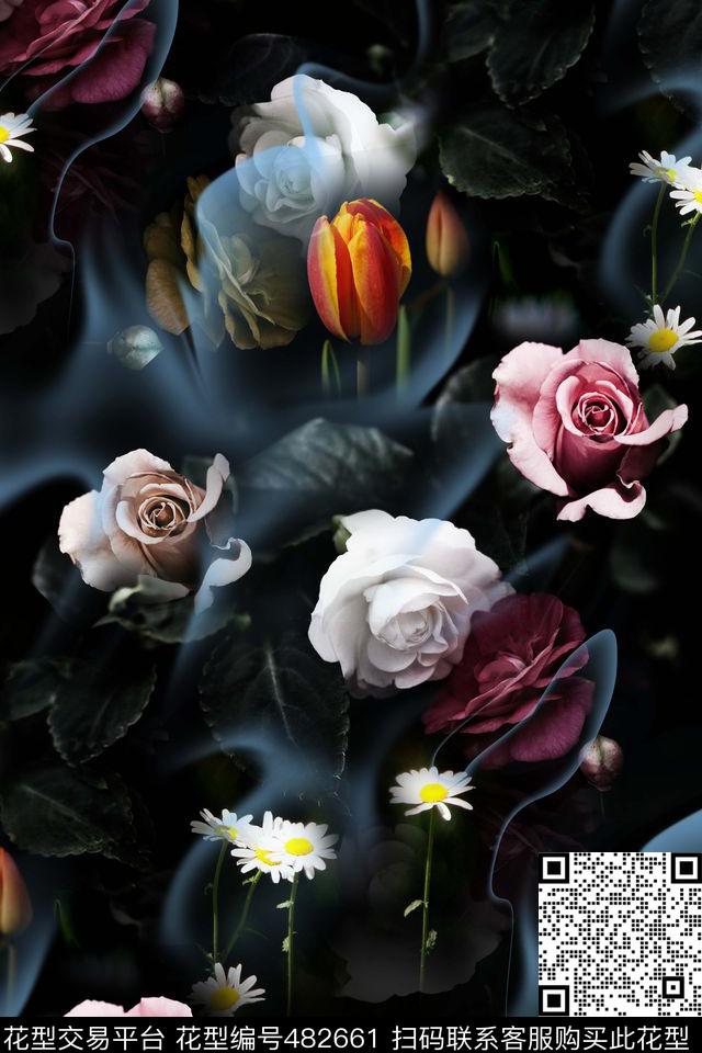 花卉梦幻散花数码印花华亿平台下载（图片编号: 482661） - 瓦栏（Walan）