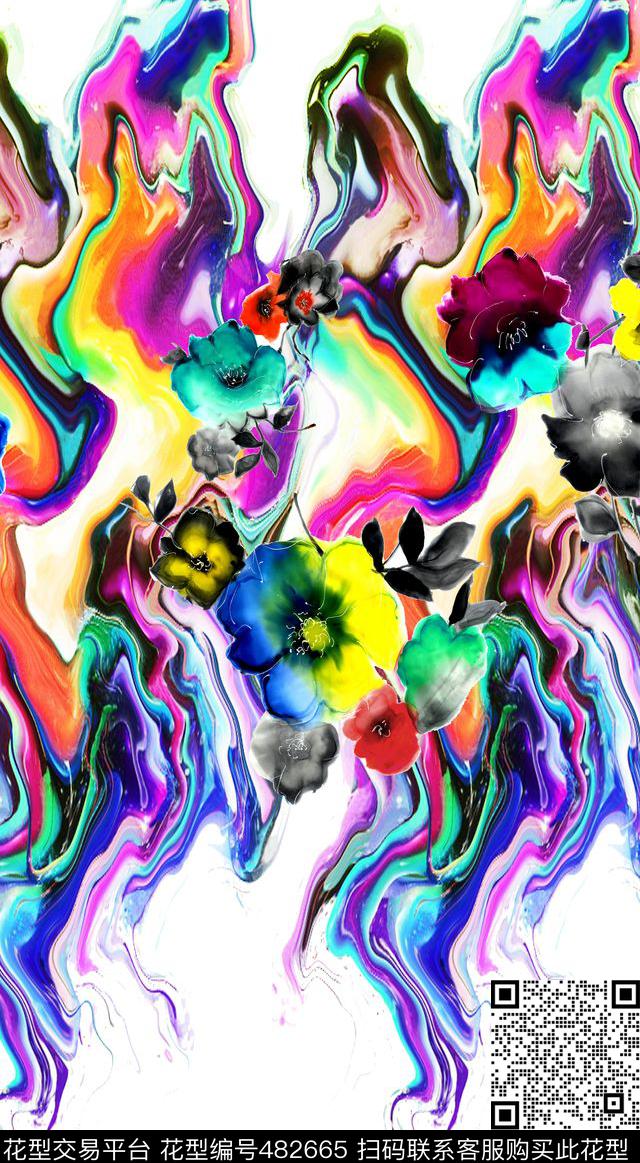 时尚水彩渲染花卉数码印花华亿平台下载（图片编号: 482665） - 瓦栏（Walan）