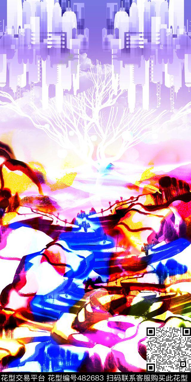 抽象建筑手绘梯田传统印花华亿平台下载（图片编号: 482683） - 瓦栏（Walan）