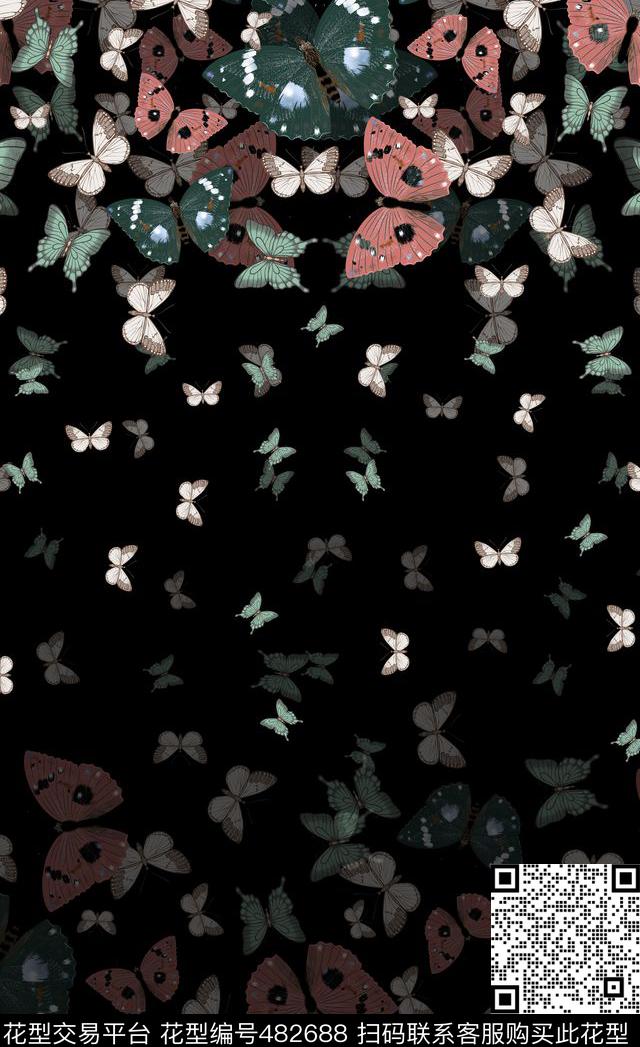 潮流时尚定位蝴蝶动物数码印花华亿平台下载（图片编号: 482688） - 瓦栏（Walan）