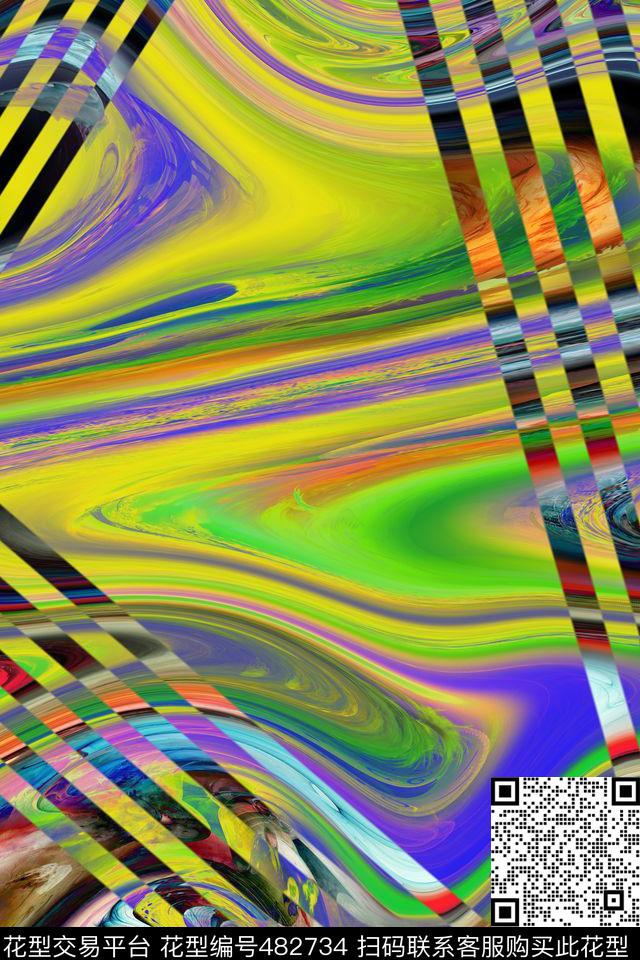 抽象肌理热带风情数码印花华亿平台下载（图片编号: 482734） - 瓦栏（Walan）