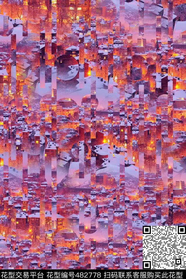 夜景几何解构解构主义数码印花华亿平台下载（图片编号: 482778） - 瓦栏（Walan）