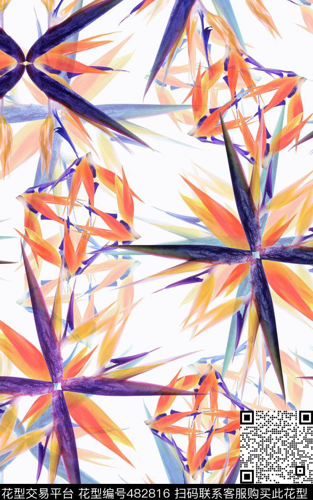 大牌水彩画鹤望兰数码印花华亿平台下载（图片编号: 482816） - 瓦栏（Walan）