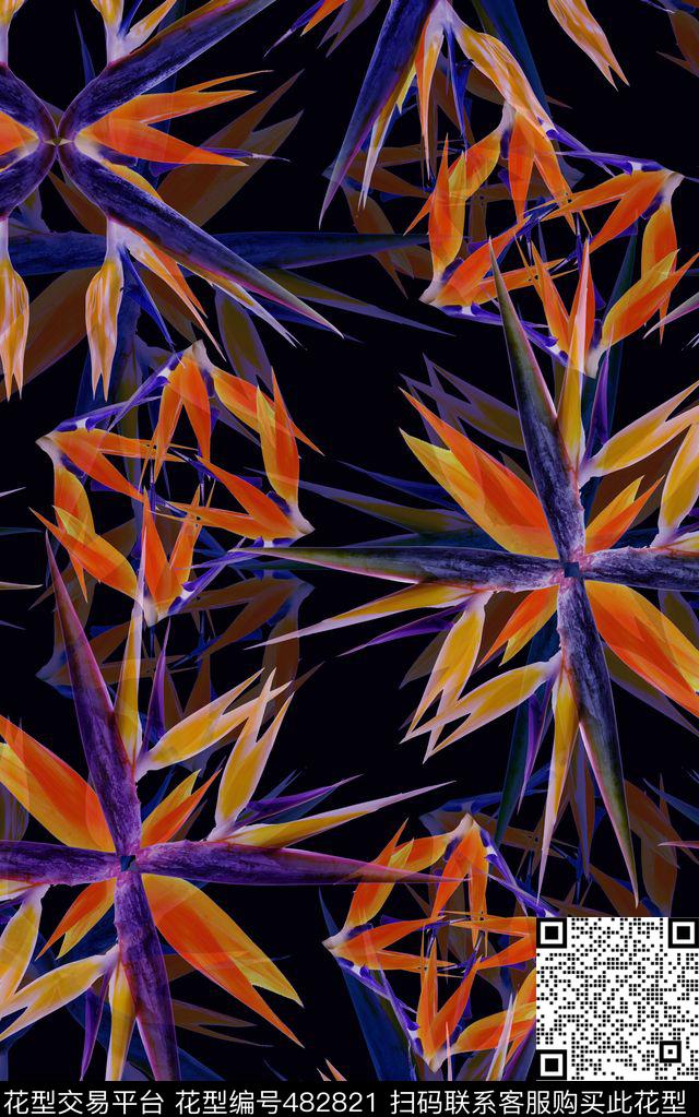 大牌水彩画鹤望兰数码印花华亿平台下载（图片编号: 482821） - 瓦栏（Walan）