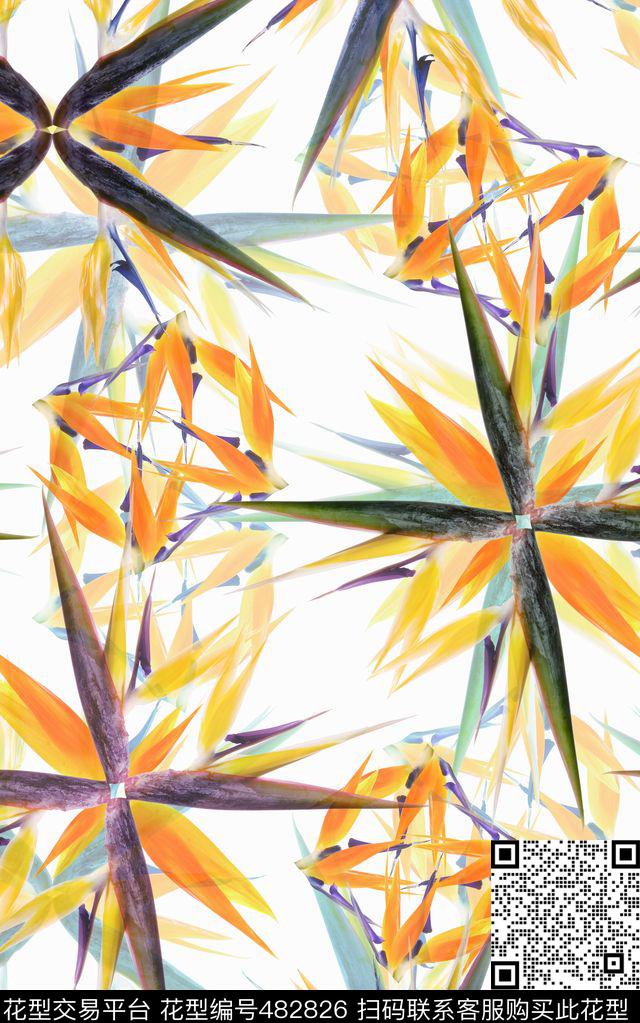 大牌水彩画鹤望兰数码印花华亿平台下载（图片编号: 482826） - 瓦栏（Walan）