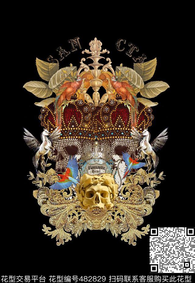 前卫潮流时尚定位骷髅头数码印花华亿平台下载（图片编号: 482829） - 瓦栏（Walan）