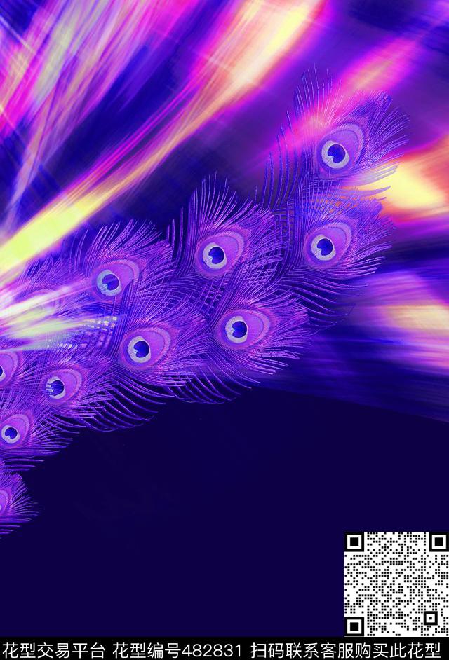 孔雀羽毛定位花时尚泳装时尚男装数码印花华亿平台下载（图片编号: 482831） - 瓦栏（Walan）