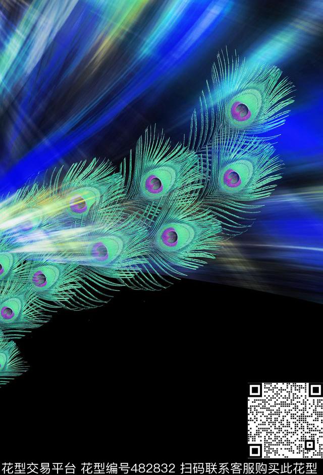 孔雀羽毛定位花时尚泳装时尚男装数码印花华亿平台下载（图片编号: 482832） - 瓦栏（Walan）