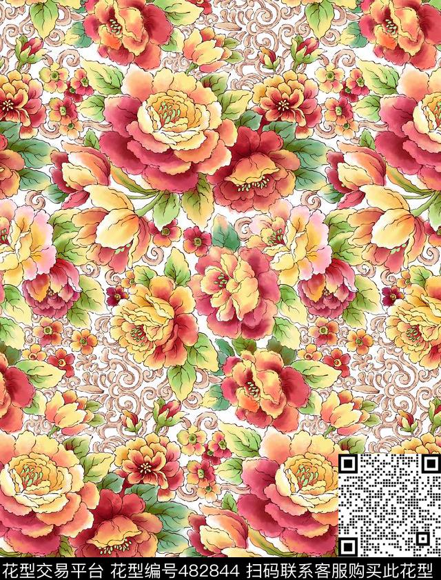 窗帘富贵花卉数码印花华亿平台下载（图片编号: 482844） - 瓦栏（Walan）