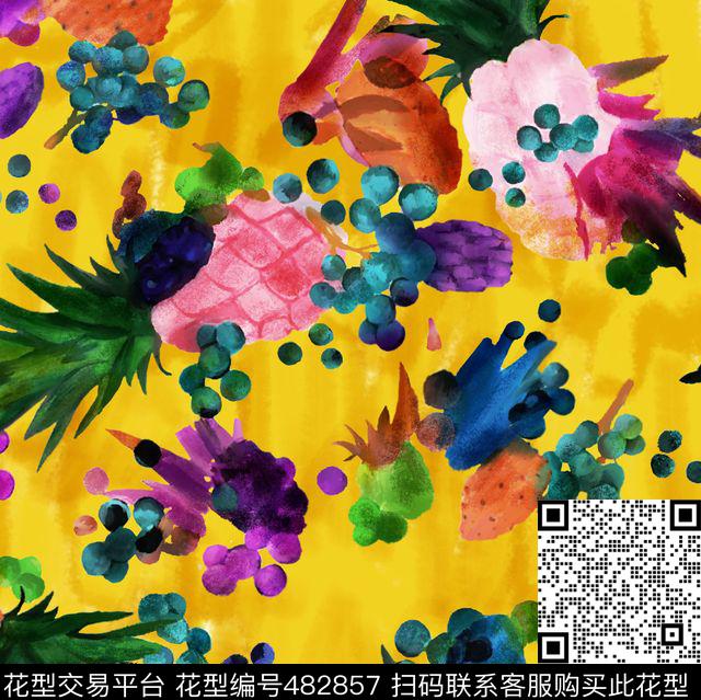 菠萝手绘水果数码印花华亿平台下载（图片编号: 482857） - 瓦栏（Walan）