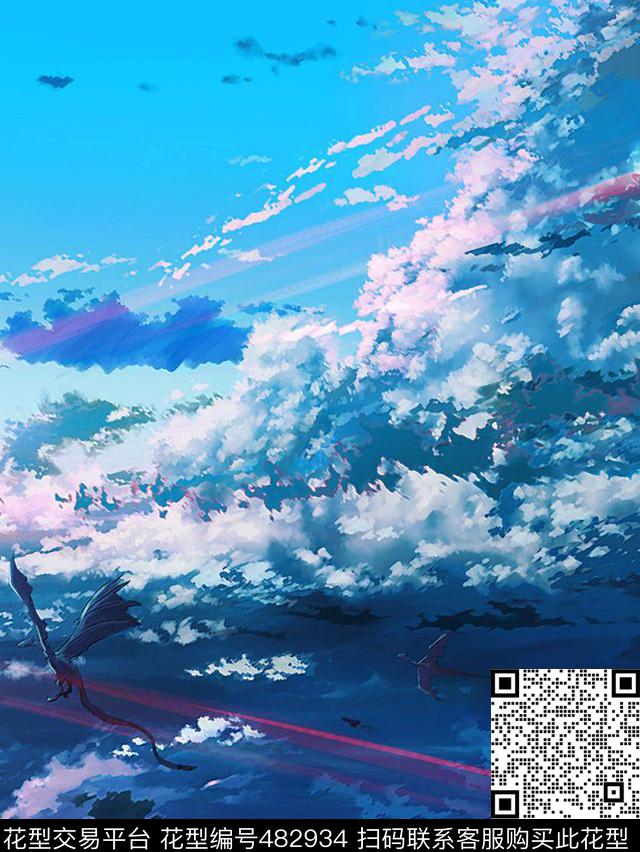 卡通天空油画数码印花华亿平台下载（图片编号: 482934） - 瓦栏（Walan）