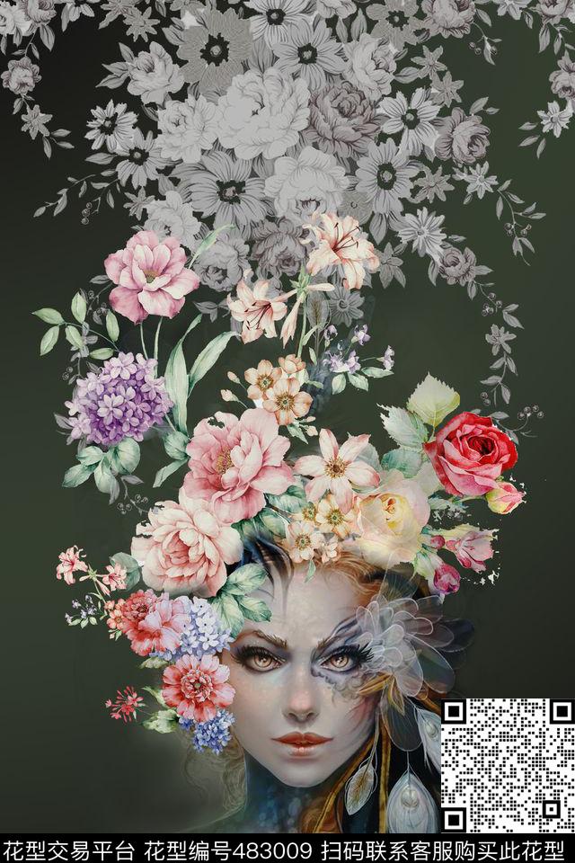 T恤花卉创意服装面料数码印花华亿平台下载（图片编号: 483009） - 瓦栏（Walan）