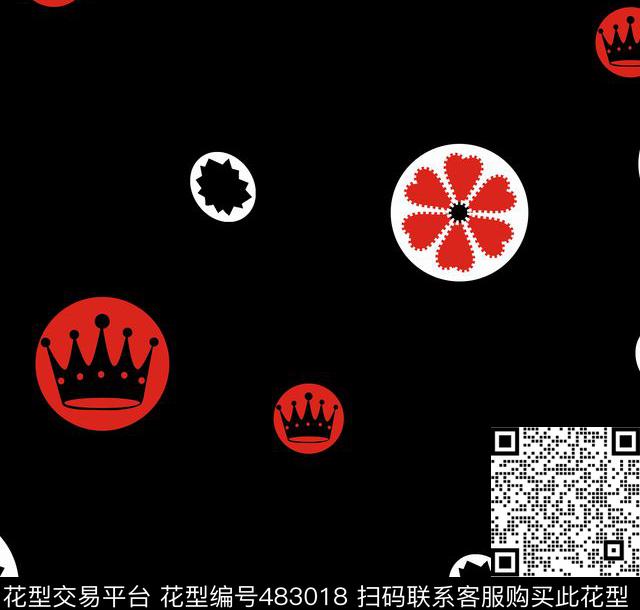 波普风花朵皇冠传统印花华亿平台下载（图片编号: 483018） - 瓦栏（Walan）