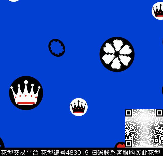 波普风花朵皇冠传统印花华亿平台下载（图片编号: 483019） - 瓦栏（Walan）