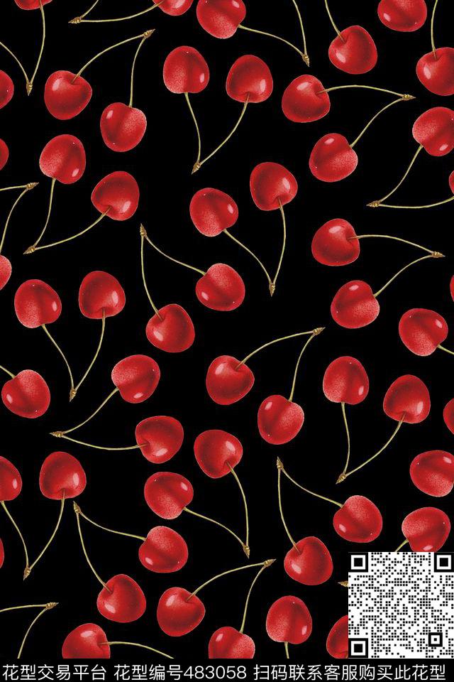 樱桃水果热带华亿平台数码印花华亿平台下载（图片编号: 483058） - 瓦栏（Walan）
