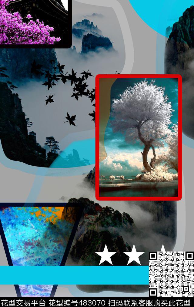 插画风景几何数码印花华亿平台下载（图片编号: 483070） - 瓦栏（Walan）