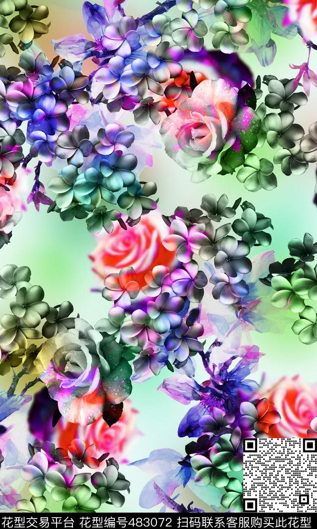 花卉组合照片花卉、多彩颜色叠加绚丽花园数码印花华亿平台下载（图片编号: 483072） - 瓦栏（Walan）