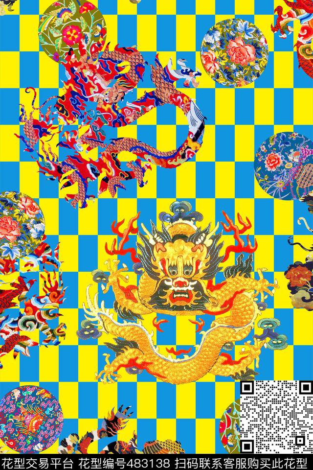 民族风中国风龙纹数码印花华亿平台下载（图片编号: 483138） - 瓦栏（Walan）