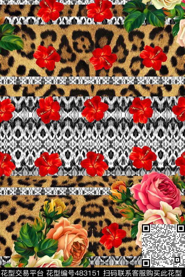 手绘花卉几何动物纹数码印花华亿平台下载（图片编号: 483151） - 瓦栏（Walan）